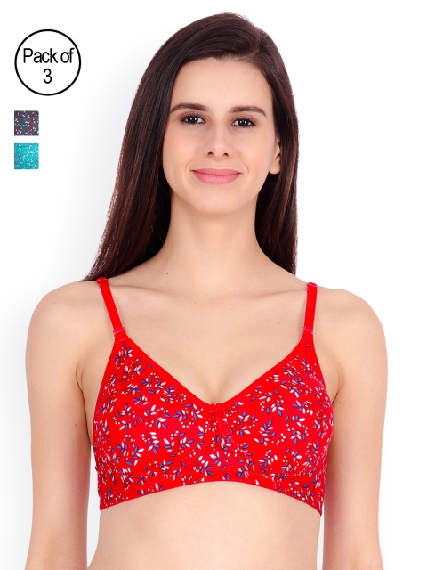 

Floret Pack of 3 Printed Everyday Bras T3040-104, Red