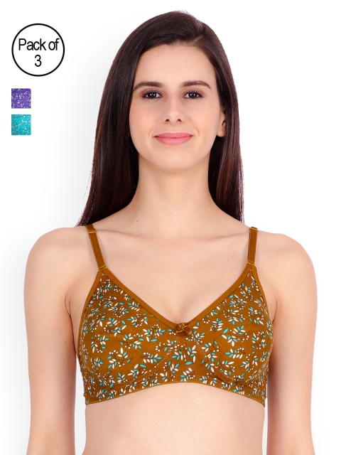 

Floret Pack of 3 Printed Everyday Bras T3040-104, Mustard