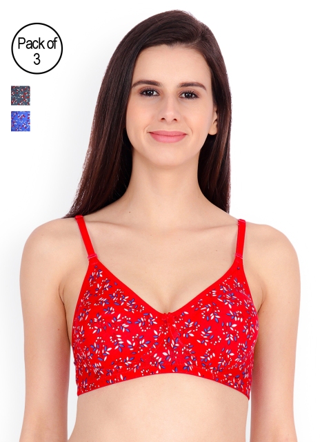 

Floret Pack of 3 Printed Non-Wired Non Padded Everyday Bra T3040-104, Red