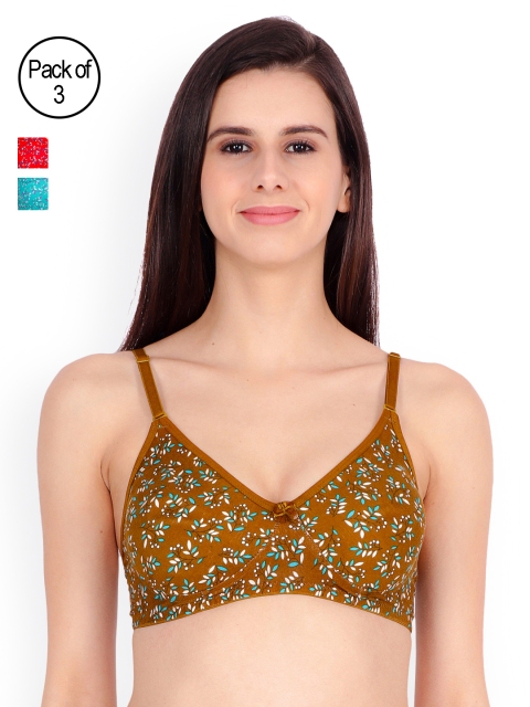 

Floret Pack of 3 Printed Everyday Bras T3040-104, Mustard