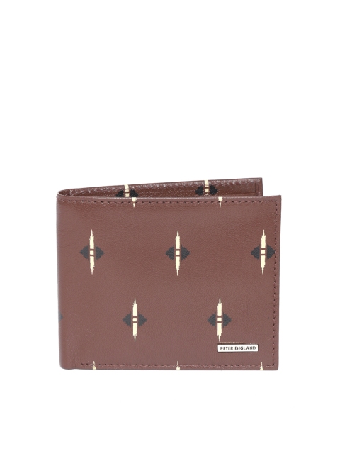 

Peter England Men Brown Printed Leather Two Fold Wallet
