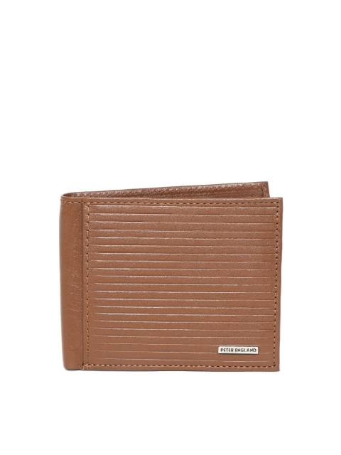 

Peter England Men Brown Leather Self Striped Two Fold Wallet