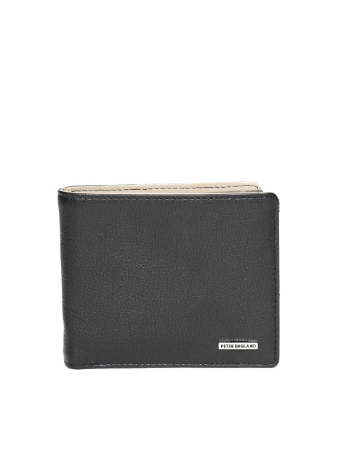 

Peter England Men Black Solid Leather Two Fold Wallet
