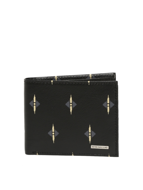 

Peter England Men Black & Beige Leather Printed Two Fold Wallet