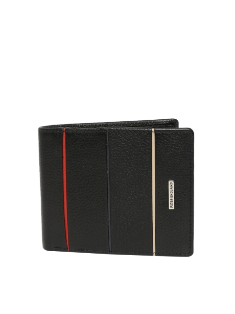 

Peter England Men Black Leather Striped Two Fold Wallet