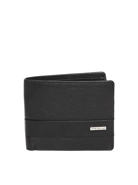 

Peter England Men Black Leather Solid Two Fold Wallet