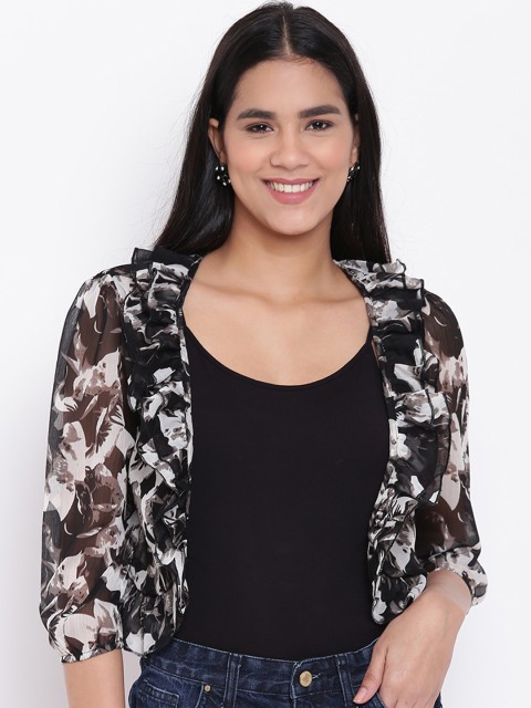

The Gud Look Black & White Printed Open Front Shrug