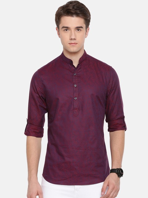 

THE BEAR HOUSE Men Burgundy Club Slim Fit Printed Party Shirt