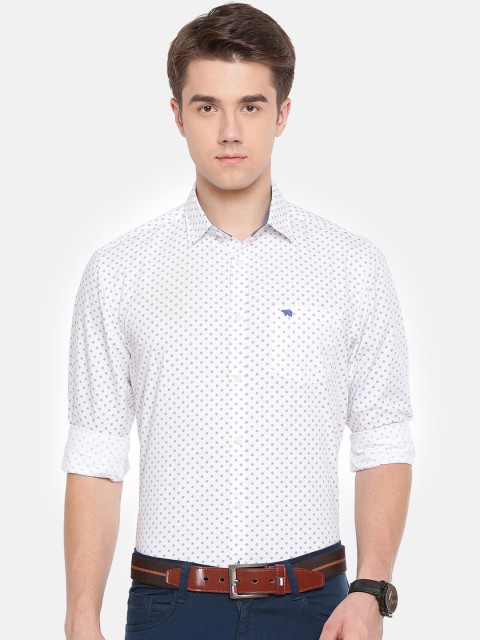 

THE BEAR HOUSE Men White & Blue Slim Fit Printed Semiformal Shirt