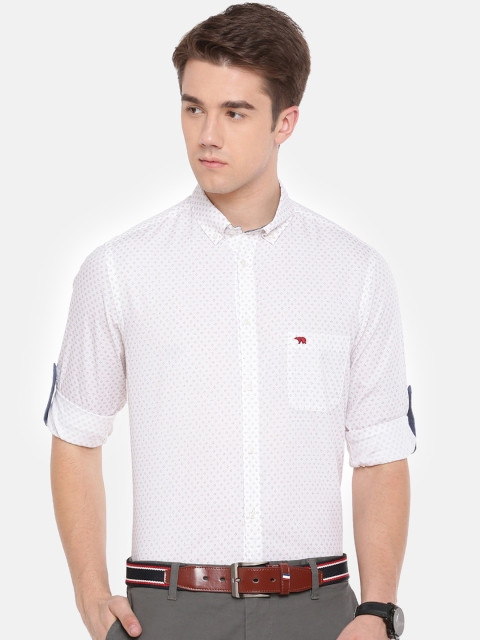 

THE BEAR HOUSE Men White Club Slim Fit Printed Semiformal Shirt