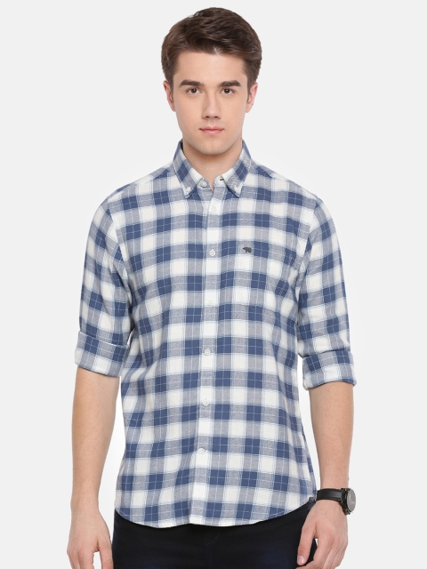 

THE BEAR HOUSE Men Blue & Maroon Slim Fit Checked Casual Shirt