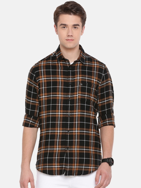 

THE BEAR HOUSE Men Black & Mustard Yellow Slim Fit Checked Casual Shirt
