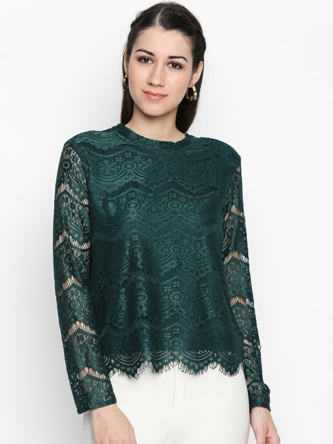 

Honey by Pantaloons Women Green Self Design A-Line Top