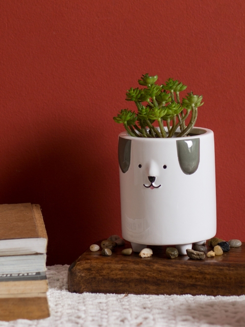 

Chumbak White & Green Happy Doggo Planter