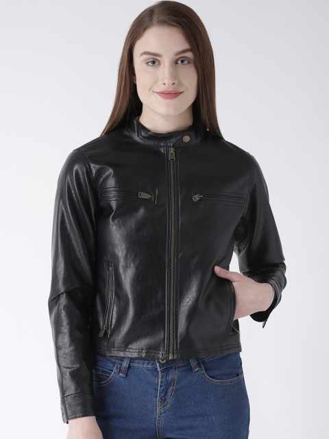 

JUMP USA Women Black Solid Lightweight Biker Jacket