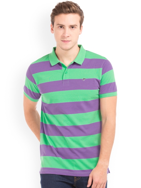 

Ruggers Men Green Striped Polo Collar T-shirt