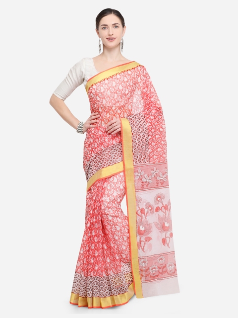 

Saree Swarg White & Pink Printed Saree