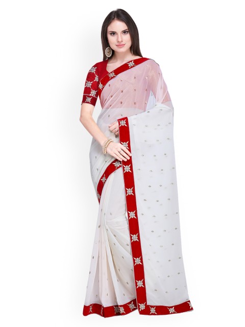 

Silk Bazar Off-White Embroidered Poly Georgette Saree