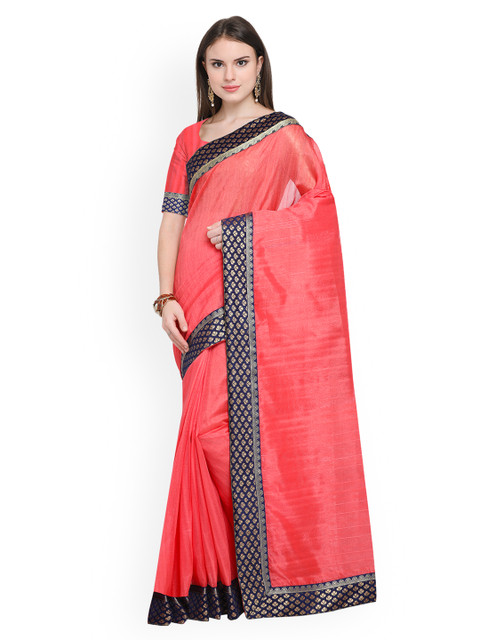

Silk Bazar Peach-Coloured Solid Silk Blend Saree