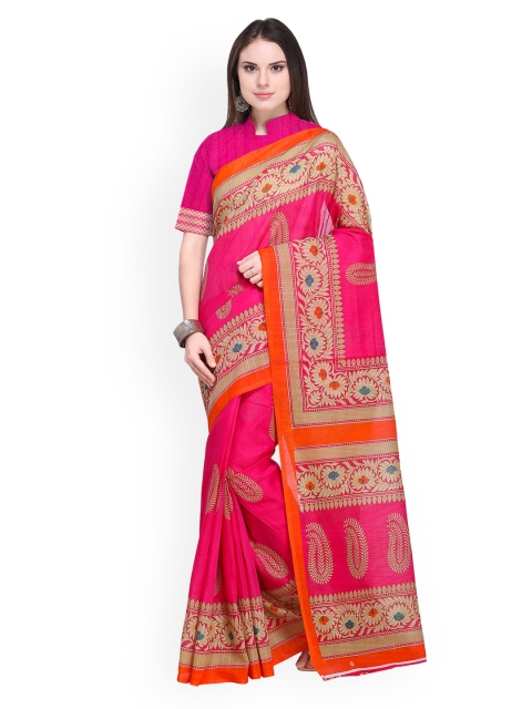 

Silk Bazar Pink Silk Blend Printed Khadi Saree