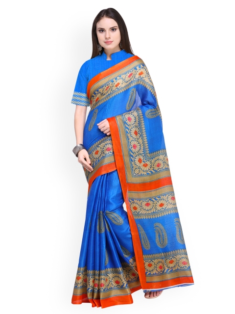 

Silk Bazar Blue & Red Silk Blend Printed Khadi Saree