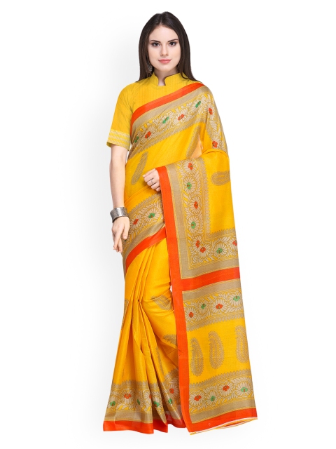 

Silk Bazar Yellow Silk Blend Printed Khadi Saree