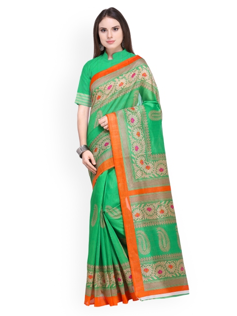 

Silk Bazar Green Silk Blend Printed Khadi Saree