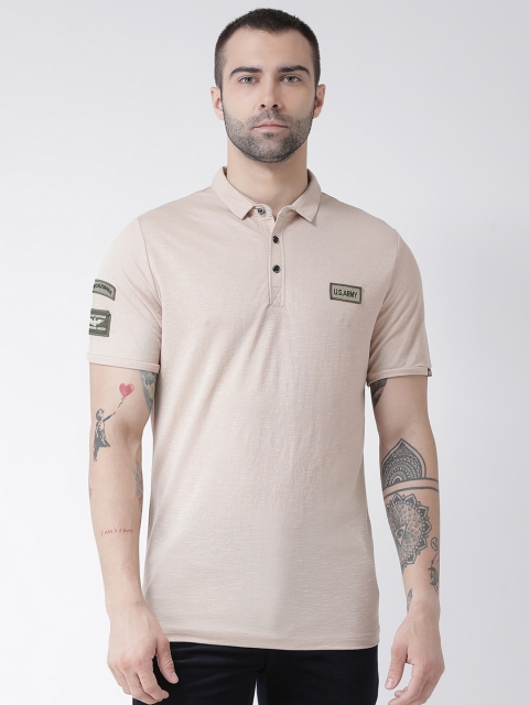 

Rex Straut Jeans Men Beige Solid Polo Collar T-shirt