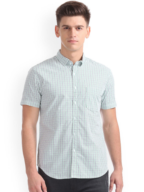 

Colt Men White & Green Regular Fit Checked Casual Shirt