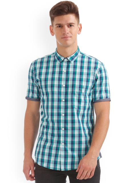 

Colt Men Blue & Green Regular Fit Checked Casual Shirt