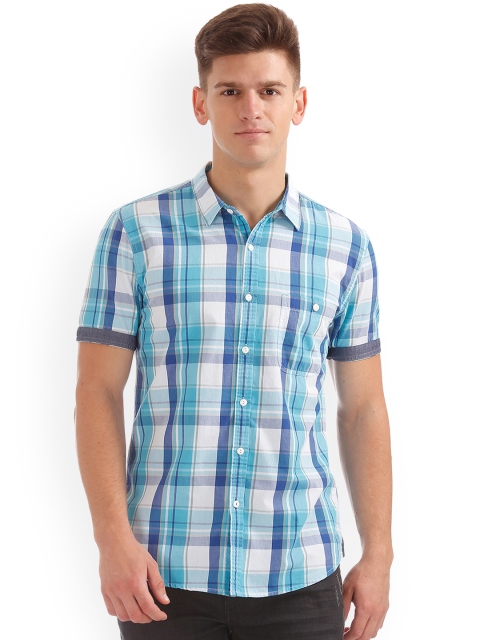

Colt Men Blue & White Regular Fit Checked Casual Shirt