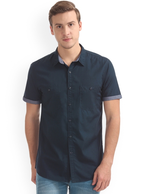 

Colt Men Navy Blue Regular Fit Solid Casual Shirt