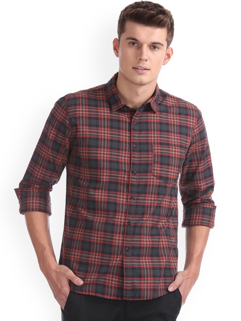 

Colt Men Orange & Grey Regular Fit Checked Casual Shirt