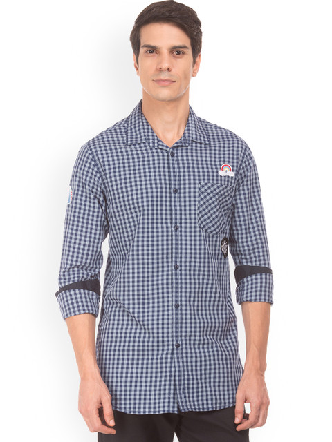 

Colt Men Blue & Grey Regular Fit Checked Casual Shirt
