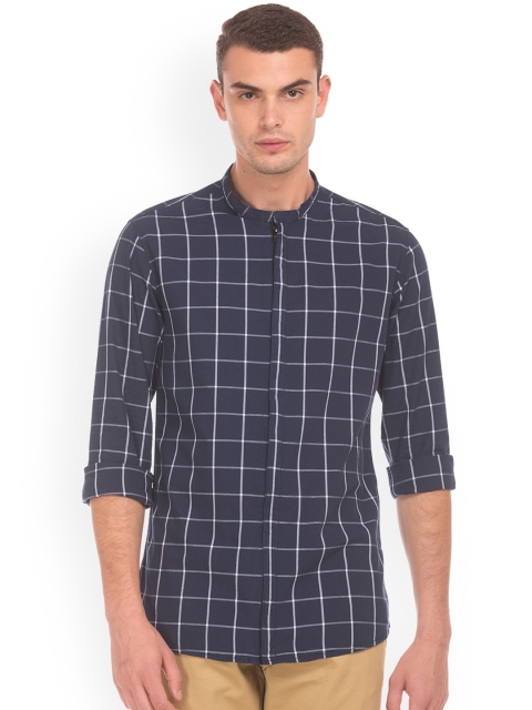 

Colt Men Navy Blue Regular Fit Checked Casual Shirt