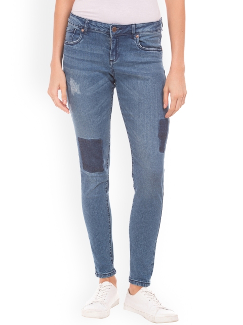 

Cherokee Women Navy Blue Skinny Fit Mid-Rise Low Distress Stretchable Jeans