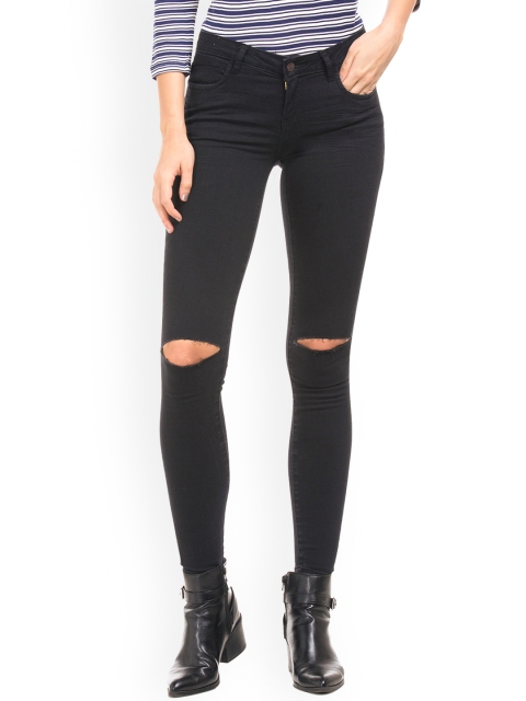 

Cherokee Women Black Super Skinny Fit Mid-Rise Slash Knee Stretchable Jeans