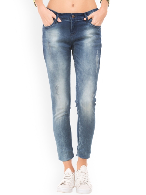 

Cherokee Women Blue Skinny Fit Mid-Rise Low Distress Jeans