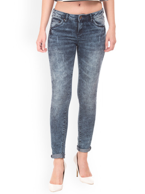

Cherokee Women Navy Blue Skinny Fit Mid-Rise Low Distress Stretchable Jeans
