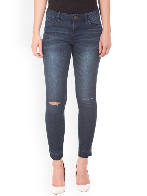 

Cherokee Women Navy Blue Skinny Fit Mid-Rise Slash Knee Stretchable Jeans