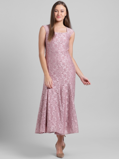 

Zink London Women Mauve Self Design Fit and Flare Dress