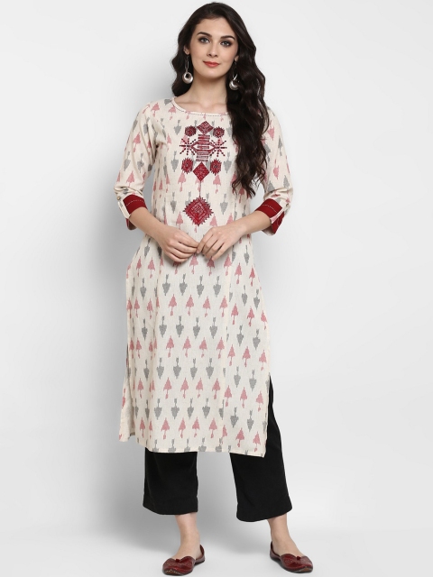 

Pannkh Women Off-White Printed Straight Kurta