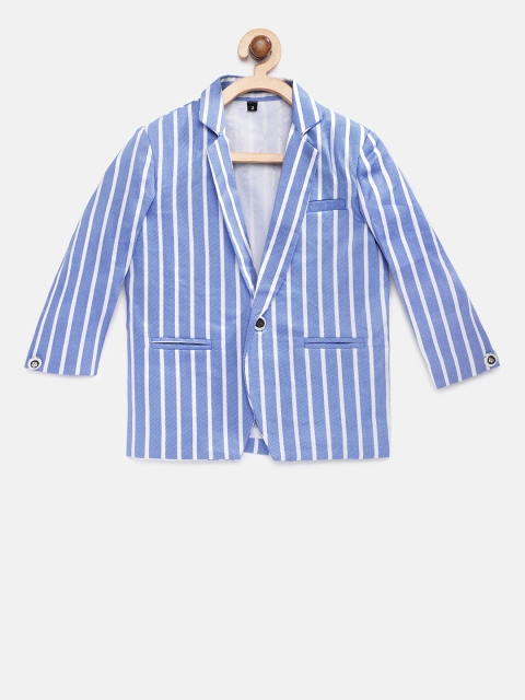 

Rikidoos Boys White & Blue Stripped Single Breasted Pure Cotton Blazer