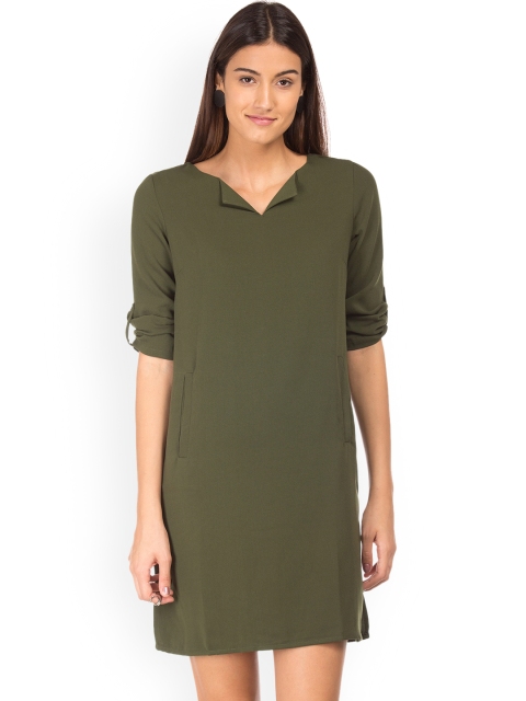 

Cherokee Women Green Solid A-Line Dress