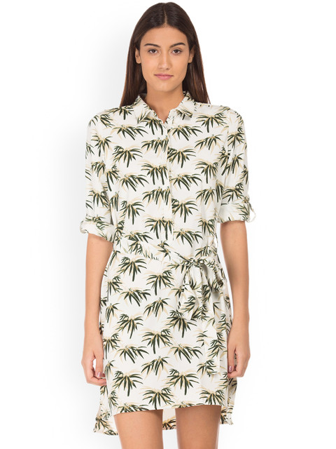 

Cherokee Women White Printed Shirt Dress