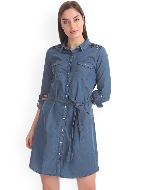 

Cherokee Women Blue Solid Shirt Dress