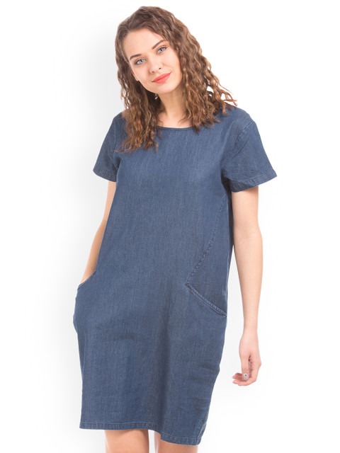 

Cherokee Women Blue Solid A-Line Dress