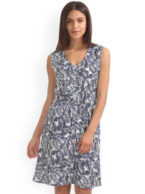 

Cherokee Women White Tropical Print Fit and Flare Dress