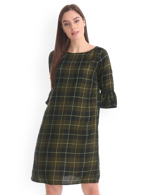 

Cherokee Women Green Checked A-Line Dress