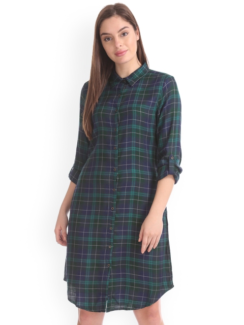 

Cherokee Women Green Checked Shirt Dress